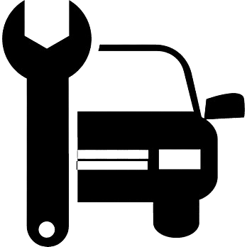 Ein einfaches Logo von einem Schraubenschlüssel und Auto in weiß oder schwarz, abhängig vom light- oder darkmode.